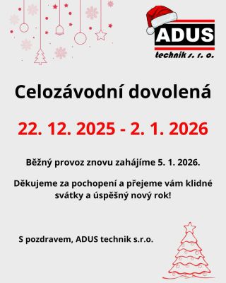 🎄 Celozávodní dovolená 🎄 Vážení zákazníci, Od 22. 12. 2025 do 2. 1. 2026 máme zavřeno. Zpět v plném provozu jsme tu pro...